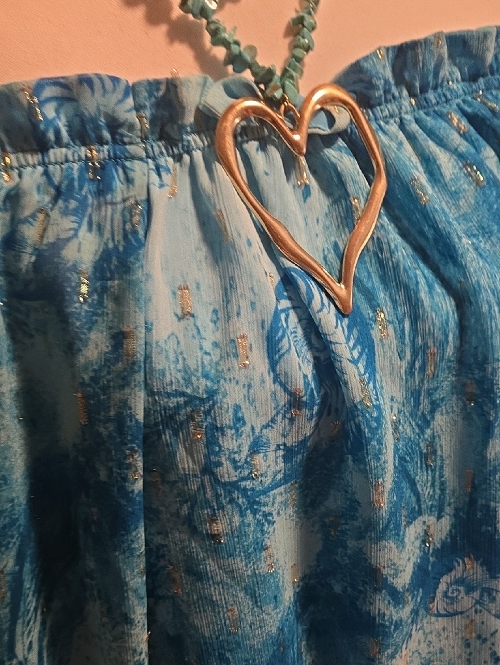 White House Black Market Off-Shoulder Blue Printed Blouse - Picture 6 of 12